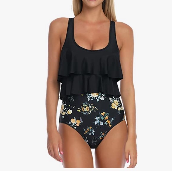 NWT🍀RELLECIGA Women’s High Waist Ruffled Flounce One Piece Swimwear - Picture 3 of 15